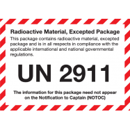 RADIOACTIVE MATERIAL, EXCEPTED PACKAGE. UN 2911 - P12XX54291