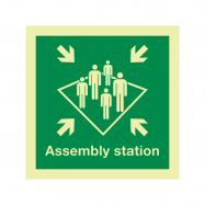 PIKT-O-NORM - ASSEMBLY STATION MET TEKST ASSEMBLY STATION, FOTOLUMINESCEREND PVC 150x150x1.1 MM IMO SIGNS