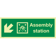 PIKT-O-NORM - ASSEMBLY STATION ARROW DIAGONALLY DOWN LEFT, FOTOLUMINESCEREND PVC 400x150 MM IMO SIGNS