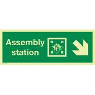 PIKT-O-NORM - ASSEMBLY STATION ARROW DIAGONALLY DOWN RIGHT, FOTOLUMINESCEREND PVC 400x150 MM IMO SIGNS
