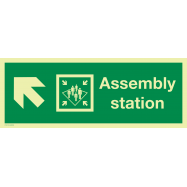 PIKT-O-NORM - ASSEMBLY STATION ARROW DIAGONALLY DOWN UP LEFT, FOTOLUMINESCEREND PVC 400x150 MM IMO SIGNS