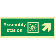 PIKT-O-NORM - ASSEMBLY STATION ARROW DIAGONALLY DOWN UP RIGHT, FOTOLUMINESCEREND PVC 400x150 MM IMO SIGNS