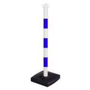 PIKT-O-NORM - WERFPAAL PVC BLAUW-WIT Ø 50x900 MM MET 2 HAKEN, OPVULBARE VOET ZWART PE 280x280x50 MM SOKKEL 4 KG TE VULLEN MET ZAND OF GRIND