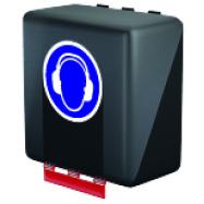 Gebra - MIDI OPBERGDOOS SECUBOX VOOR PBM's MET PICTOGRAM GEHOORBESCHERMING VERPLICHT, TRANSPARANT, 236x225x125 MM ISO 7010