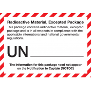 RADIOACTIVE MATERIAL, EXCEPTED PACKAGE. UN...., VINYL 105x74 MM - 0