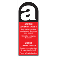 PIKT-O-NORM - ATTENTION, CONTIENT DE L'AMIANTE. WARNING, CONTAINS ASBESTOS, VINYL 40x100 MM