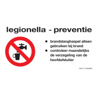 PIKT-O-NORM - LEGIONELLA PREVENTIE. BRANDSLANGHASPEL ALLEEN GEBRUIKEN BIJ BRAND, POLYPROP 120x60x1.5 MM