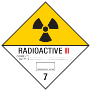 PIKT-O-NORM - RADIOACTIEVE STOFFEN, CATEGORIE II. ADR KLASSE 7B, VINYL 300x300 MM OP ALUMINIUM 1,5MM DRAGER