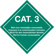 PIKT-O-NORM - CAT.3. NIET VOOR MENSELIJK CONSUMPTIE. 4 TALEN: NL, F, D, GB, VINYL 300x300 MM OP MAGNEET 1.5MM DRAGER