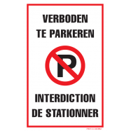 PIKT-O-NORM - PICTOGRAM MET TEKST: VERBODEN TE PARKEREN - INTERDICTION DE STATIONNER, ULTRA DESTRUCTABLE VINYL 90x140 MM