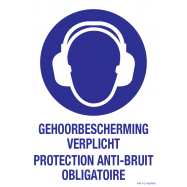 PIKT-O-NORM - PICTOGRAM MET TEKST: GEHOORBESCHERMING VERPLICHT. PROTECTION ANTI-BRUIT OBLIGATOIRE, POLYPROPYLEEN 140x200x1,5 MM ISO 7010