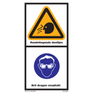 PIKT-O-NORM - RONDVLIEGENDE DEELTJES. BRIL DRAGEN VERPLICHT, MACHINERICHTLIJN, VINYL 90x170 MM