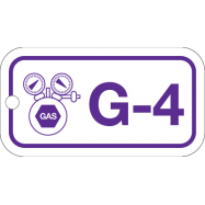 G-4 GAS, PAARS-WIT, GELAMINEERDE POLYPROPYLEEN TAGS, 75x40x1 MM 1 GAATJE Ø 6.5 MM - 0