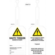 HAUTE TENSION. DANGER DE MORT. RECTO/VERSO, LABEL MET SLUITING, PVC 85x275x0.3 MM Beschrijfbaar met permanente marker - 0