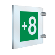 PIKT-O-NORM - VERDIEPING, NIVEAU +8, RECTO/VERSO, PLEXI ZIJWAARTS MUUR OF RECHTSTREEKS PLAFOND 2x 150x150x3 MM INCLUSIEF 2 BEVESTIGINGEN B81004