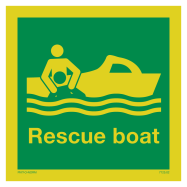 PIKT-O-NORM - RESCUE BOAT MET TEKST RESCUE BOAT, FOTOLUMINESCEREND PVC 150x150x1.1 MM IMO SIGNS