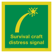 PIKT-O-NORM - SURVIVAL CRAFT DISTRESS SIGNALS MET TEKST SURVIVAL CRAFT DISTRESS SIGNALS, FOTOLUMINESCEREND PVC 150x150 MM IMO SIGNS