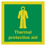 PIKT-O-NORM - THERMAL PROTECTIVE AID MET TEKST THERMAL PROTECTIVE AID, FOTOLUMINESCEREND PVC 150x150 MM IMO SIGNS