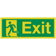 PIKT-O-NORM - EXIT WITH RUNNING MAN LEFT, FOTOLUMINESCEREND PVC 400x150 MM IMO SIGNS