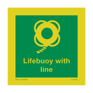 PIKT-O-NORM - LIFEBUOY WITH LINE MET TEKST LIFEBUOY WITH LINE, FOTOLUMINESCEREND VINYL 50x50 MM IMO SIGNS