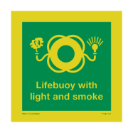 PIKT-O-NORM - LIFEBUOY WITH LIGHT AND SMOKE MET TEKST LIFEBUOY WITH LIGHT AND SMOKE, FOTOLUMINESCEREND VINYL 50x50 MM IMO SIGNS