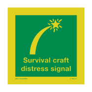 PIKT-O-NORM - SURVIVAL CRAFT DISTRESS SIGNALS MET TEKST SURVIVAL CRAFT DISTRESS SIGNALS, FOTOLUMINESCEREND VINYL 50x50 MM IMO SIGNS