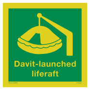 PIKT-O-NORM - DAVIT-LAUNCHED LIFERAFT MET TEKST DAVIT-LAUNCHED LIFERAFT, FOTOLUMINESCEREND VINYL 150x150 MM IMO SIGNS