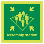 PIKT-O-NORM - ASSEMBLY STATION MET TEKST ASSEMBLY STATION, FOTOLUMINESCEREND VINYL 150x150 MM IMO SIGNS