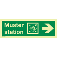 MUSTER STATION PIJL NAAR RECHTS MET TEKST, FOTOLUMINESCEREND VINYL 300x100 MM IMO SIGNS - 0