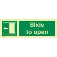 SLIDE TO OPEN ARROW AND SYMBOL TO LEFT, FOTOLUMINESCEREND VINYL 300x100 MM IMO SIGNS - 0