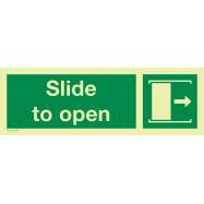 SLIDE TO OPEN ARROW AND SYMBOL TO RIGHT, FOTOLUMINESCEREND VINYL 300x100 MM IMO SIGNS - 0