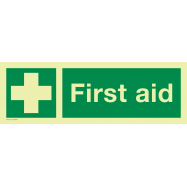 FIRST AID MET TEKST,FOTOLUMINESCEREND VINYL 300x100 MM IMO SIGNS - 0