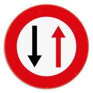 B19 voorrangsverkeersbord:  smalle doorgang, voorrang verlenen aan de bestuurders die uit de tegenovergestelde richting komen - KB19REEKS