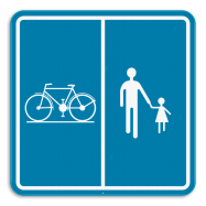 F99b aanwijzingsborden:  pad gereserveerd voor voetgangers en fietsers met een aanduiding van het deel van het pad dat is toegewezen aan de categorieën - PKF99bREEK