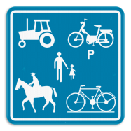 F99c aanwijzingsborden:  weg gereserveerd voor landbouwvoertuigen, voetgangers, fietsers en ruiters - PKF99cREEK