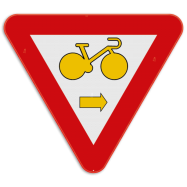B22 voorrangsverkeersbord:  fietsers rechtsaf, fietsers en speed pedelecs mogen rechtsaf slaan, wanneer het verkeerslicht op rood of oranje/geel staat... - KB22REEKS
