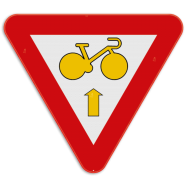 B23 voorrangsverkeersbord:  fietsers rechtdoor, fietsers en speed pedelecs mogen rechtdoor rijden, wanneer het verkeerslicht op rood of oranje/geel staat... - KB23REEKS