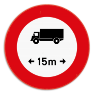 C25 verkeersbord verbod; met een voorbeeld van lengte verboden voor voertuigen langer dan het aangeduide - KC25REEKS