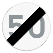 C45 verkeersbord verbod; met een voorbeeld KM einde snelheidslimiet opgelegd door bord C43 - KC45REEKS
