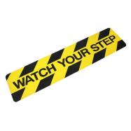 PIKT-O-NORM - ZELFKLEVENDE ANTISLIP WAARSCHUWINGSTEGEL 610x150 MM GEEL-ZWART MET TEKST: WATCH YOUR STEP