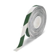  - PERMAROUTE PVC WAARSCHUWINGSTAPE GROEN-WIT SCHUIN GESTREEPT, PERMANENT, 25MMx30M